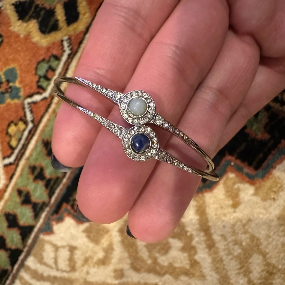Thin Silver Crystal and Stone Cuff Bracelets